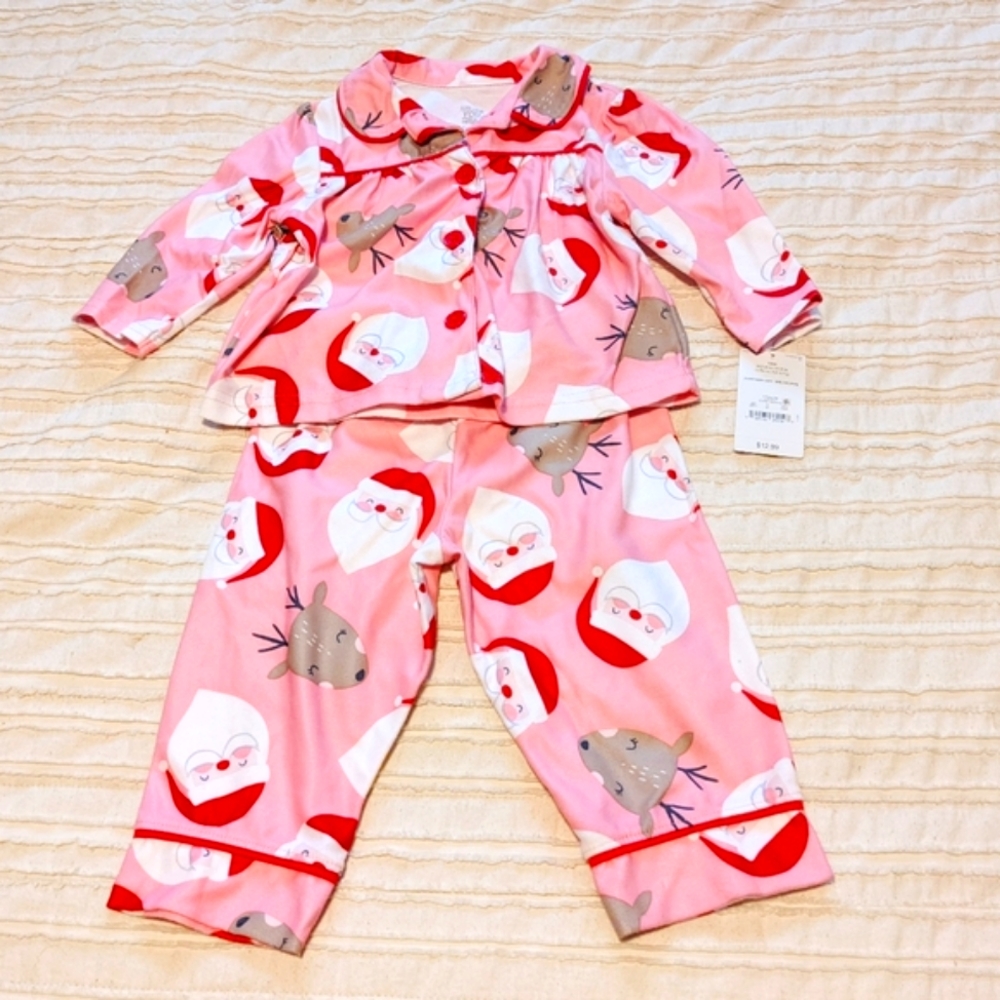 NWT Carter's 12M Reindeer Santa Fleece Pajamas